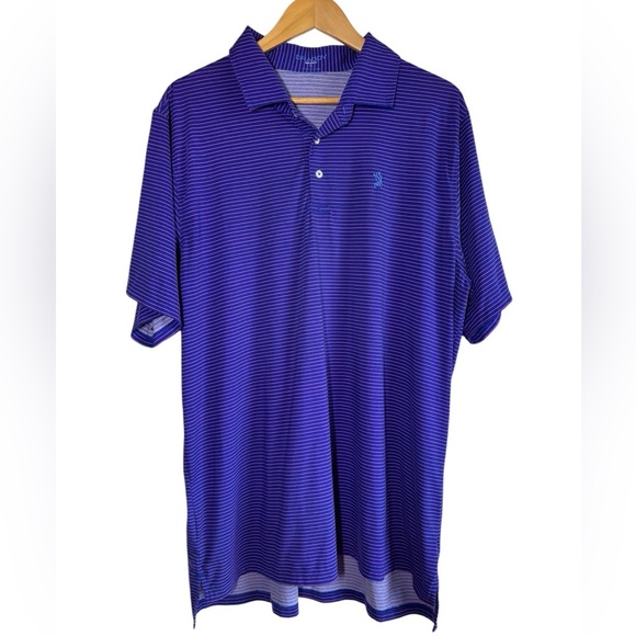 B Draddy Sport Shirt Men's XL Pink Blue Striped Golf Polo Performance Stretch - Picture 1 of 9